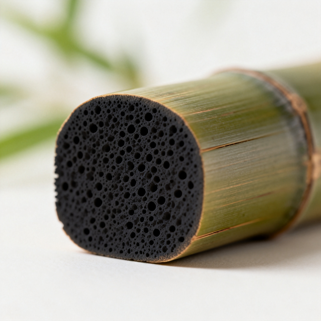 Close-up of bamboo charcoal texture with natural grain