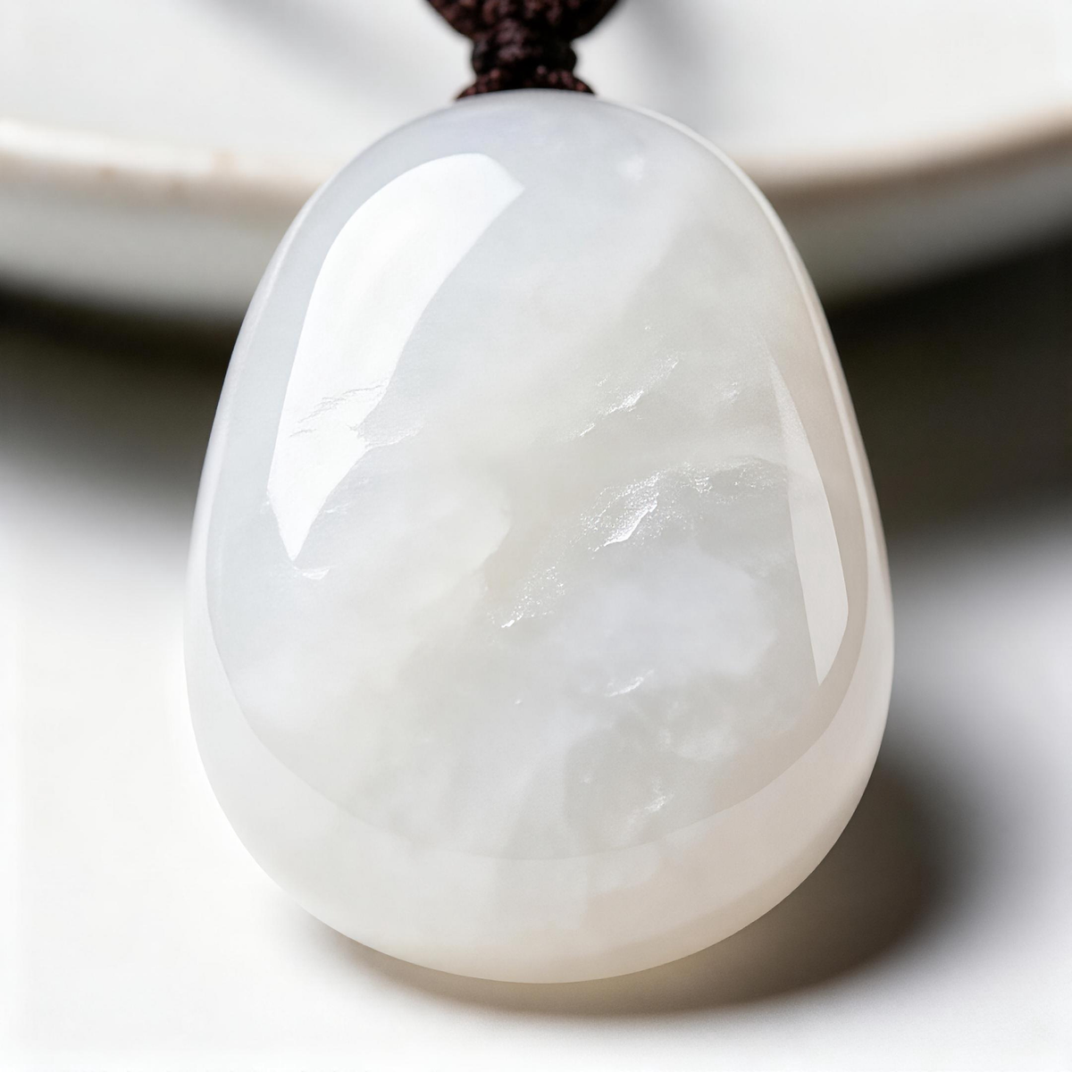 Close-up of polished natural jade pendant with translucent texture