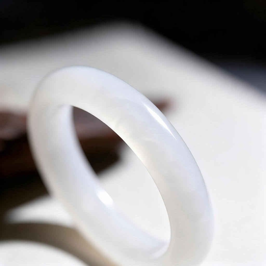 Close-up of polished jade bangle with translucent edge